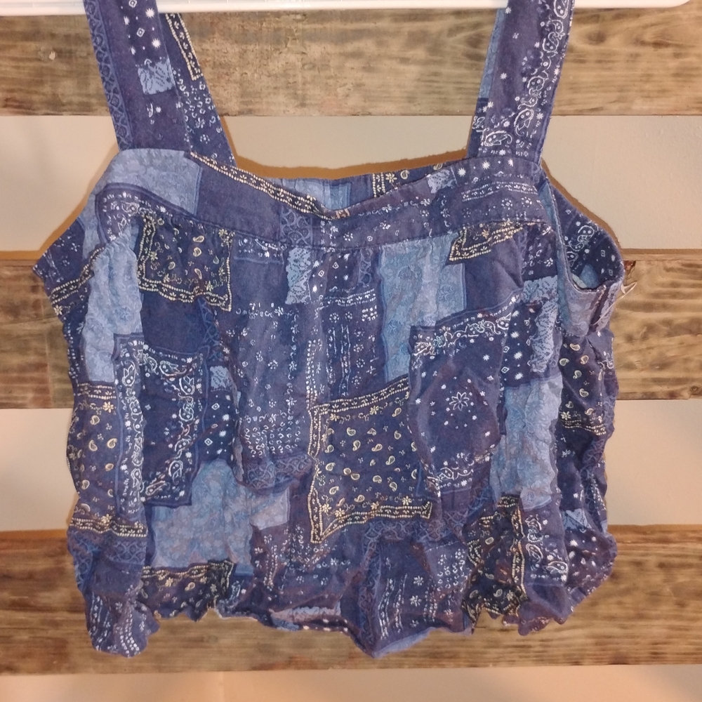 Arizona Jean Company Blue Patchwork Tank Top